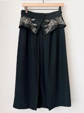 Vintage Cedars Silk Embellished Midi Skirt 90s Festival Statement Rare